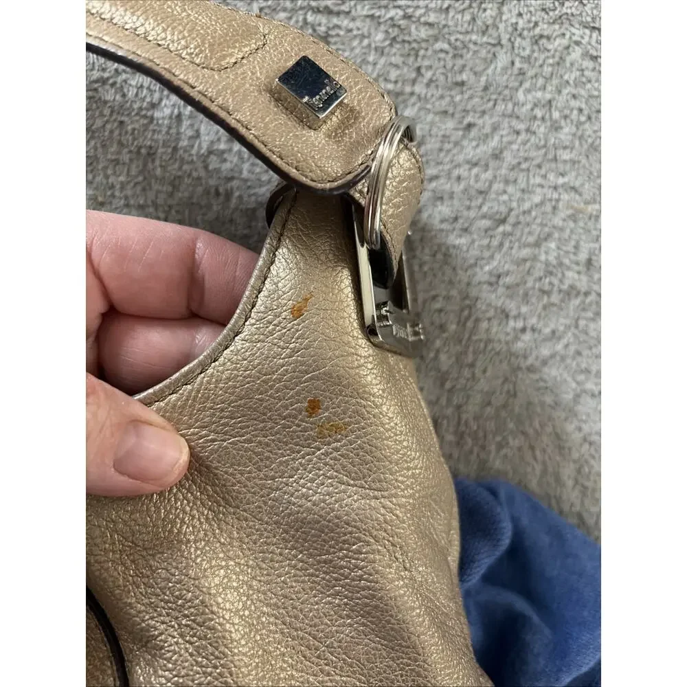 Tignanello Hobo Bag Purse Large Champagne Pebbled Leather Gold Jewel Tone Luxury